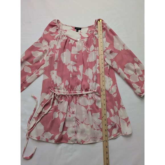 Talbots Size 6 Pink White Floral Sheer Blouse Elastic Waist Tie Back - Picture 6 of 11